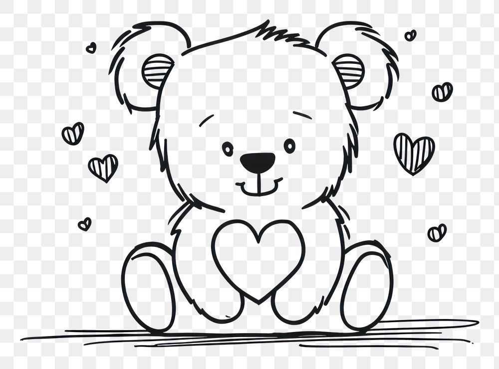 PNG Valentines teddy bear doodle drawing sketch.