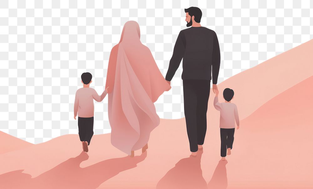 PNG  Happy muslims family celebrating walking adult togetherness. AI generated Image by rawpixel.