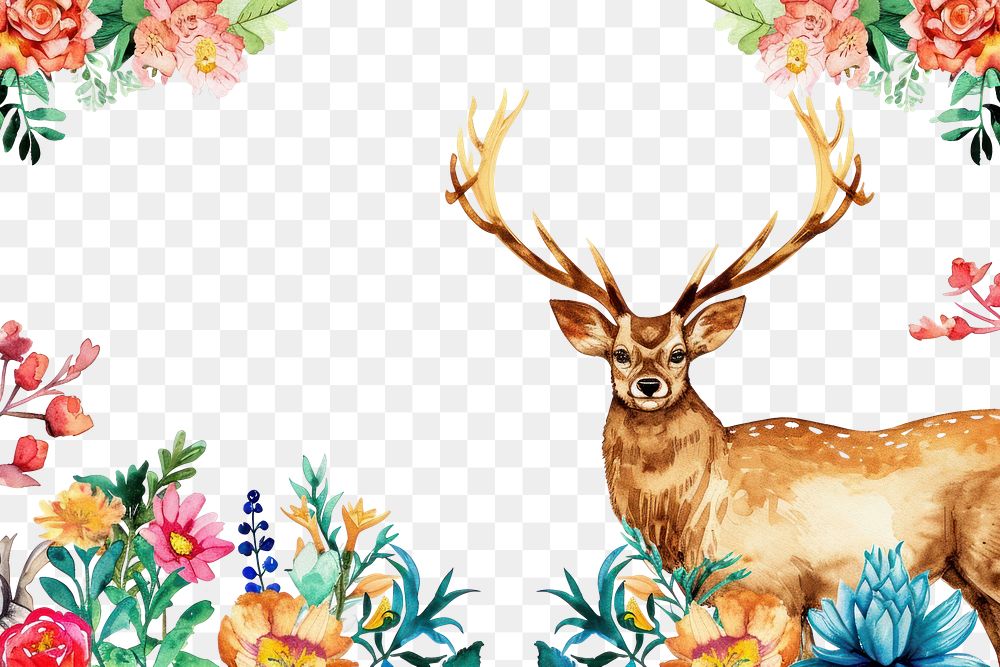 PNG Deer and flowers backgrounds pattern antler.