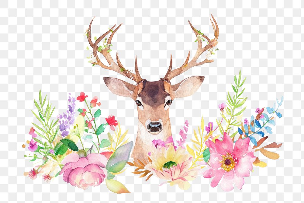 PNG Deer and flowers antler animal mammal.