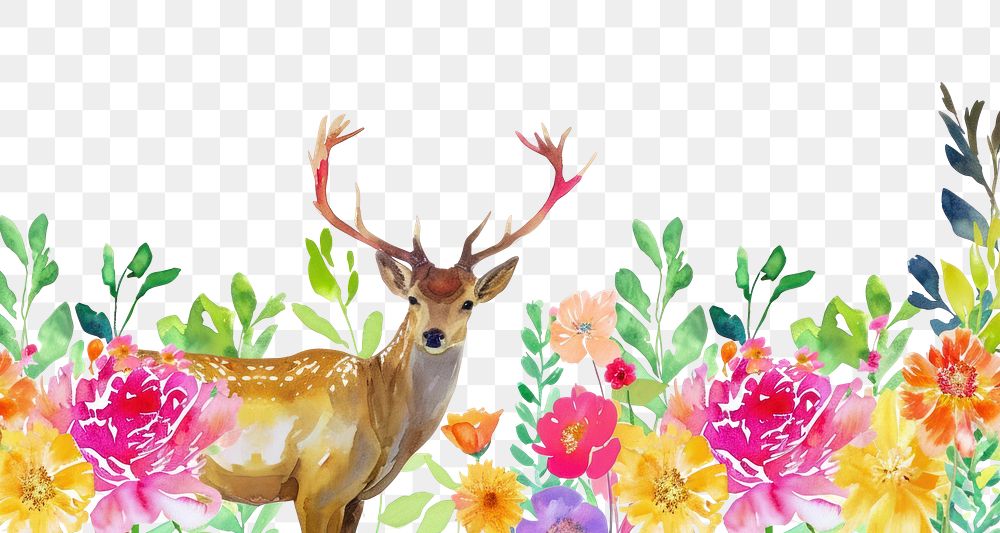 PNG Deer and flowers backgrounds pattern nature.