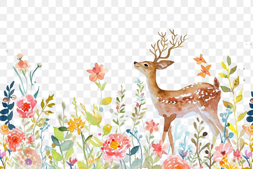 PNG Deer and flowers pattern nature animal.