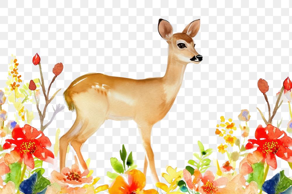PNG Deer and flowers animal mammal nature.