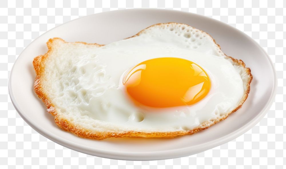 PNG Sunny-side up friedeggs plate food white background.