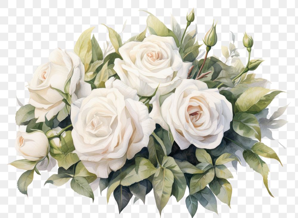PNG  White rose bouquet painting flower plant. AI generated Image by rawpixel.