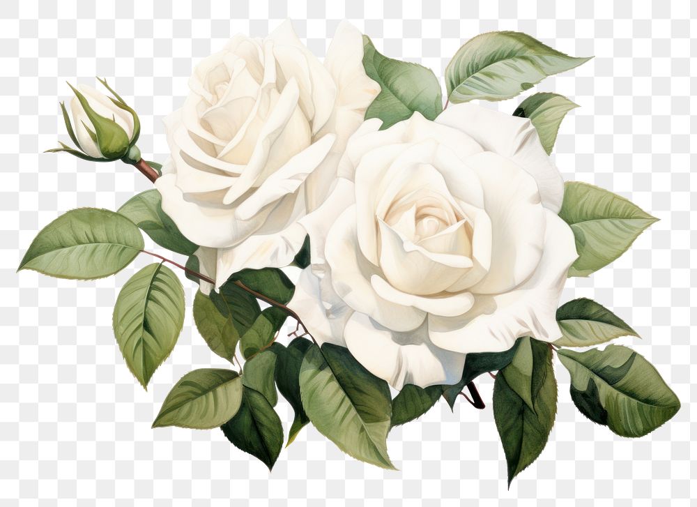 PNG  White rose bouquet flower plant leaf. AI generated Image by rawpixel.