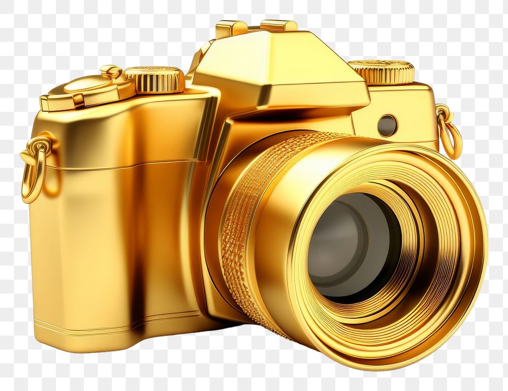 PNG Camera gold white background photographing photography.