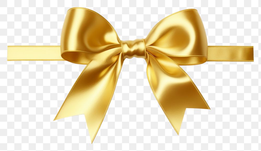 PNG Decorative gold bow with long ribbon white background celebration accessories.