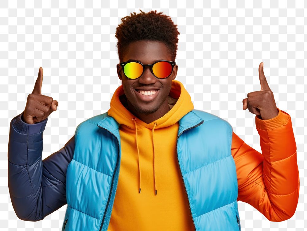 PNG Cool young black man with fashionable clothing style full body on colored background smile adult fun.