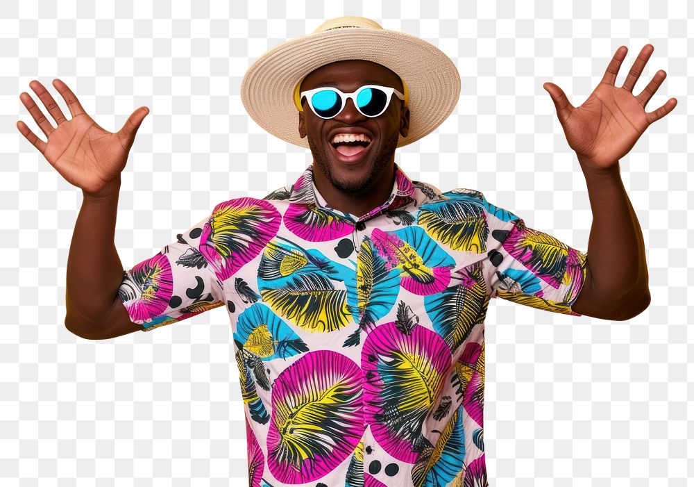 PNG Cool young black man with fashionable clothing style full body on colored background laughing fun individuality.