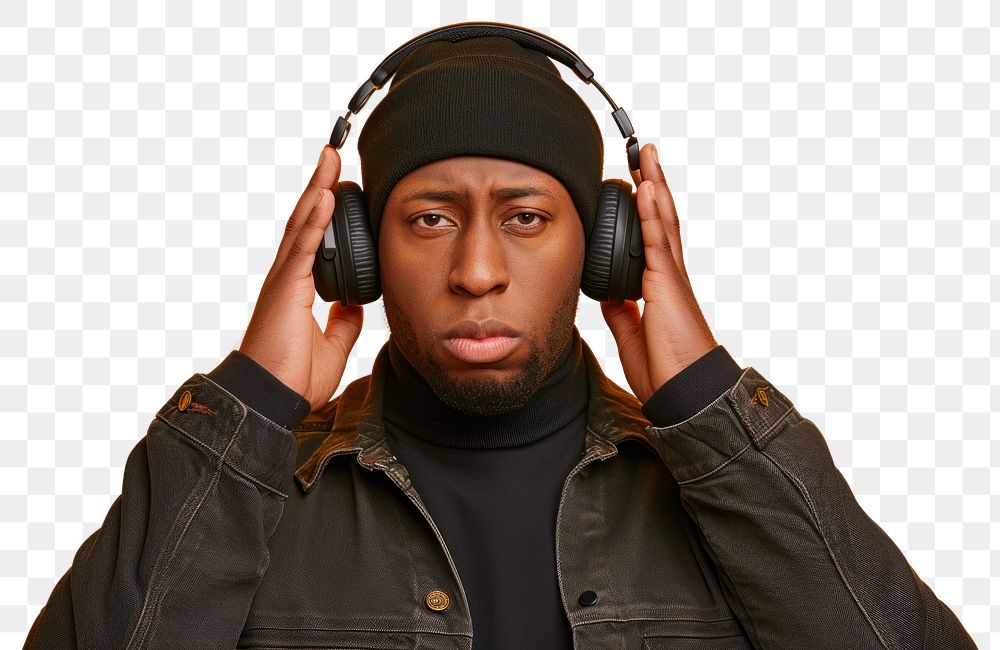 PNG Cool young black man with fashionable clothing style full body on colored background headphones portrait headset.