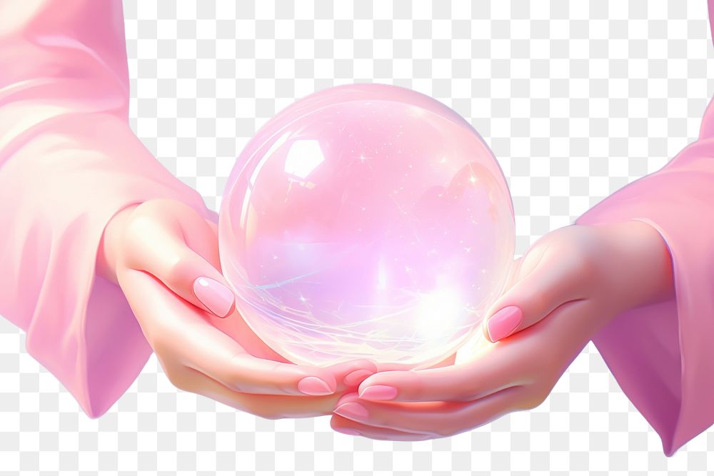 PNG  Crystal ball sphere hand fragility.