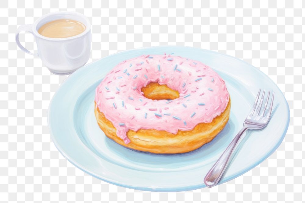 PNG Donut on dish dessert plate food. AI generated Image by rawpixel.