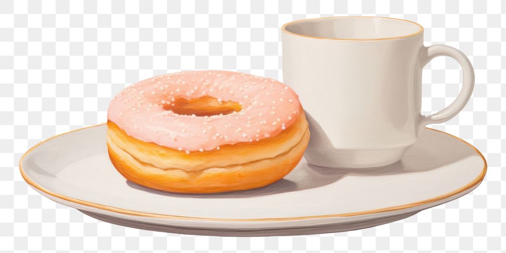 PNG Donut on dish painting saucer food. AI generated Image by rawpixel.