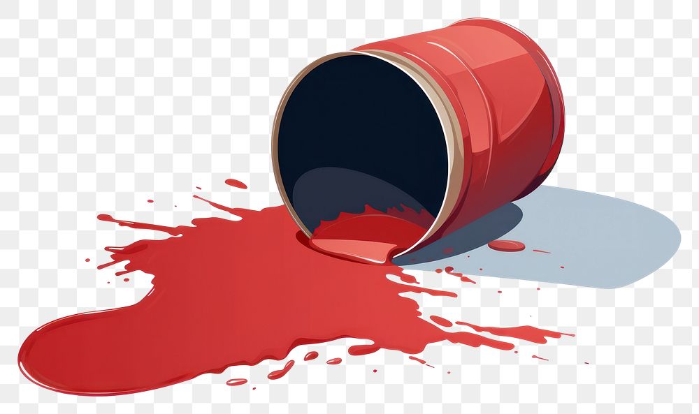 PNG An Opened metal paint can with spilled paint on the floor white background splattered cylinder. AI generated Image by…