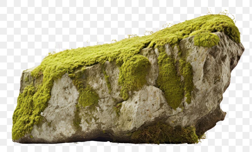 PNG A rock covered by green moss nature plant white background. AI generated Image by rawpixel.