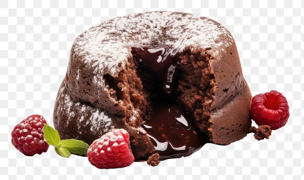 PNG  Chocolate lava cake dessert berry fruit.