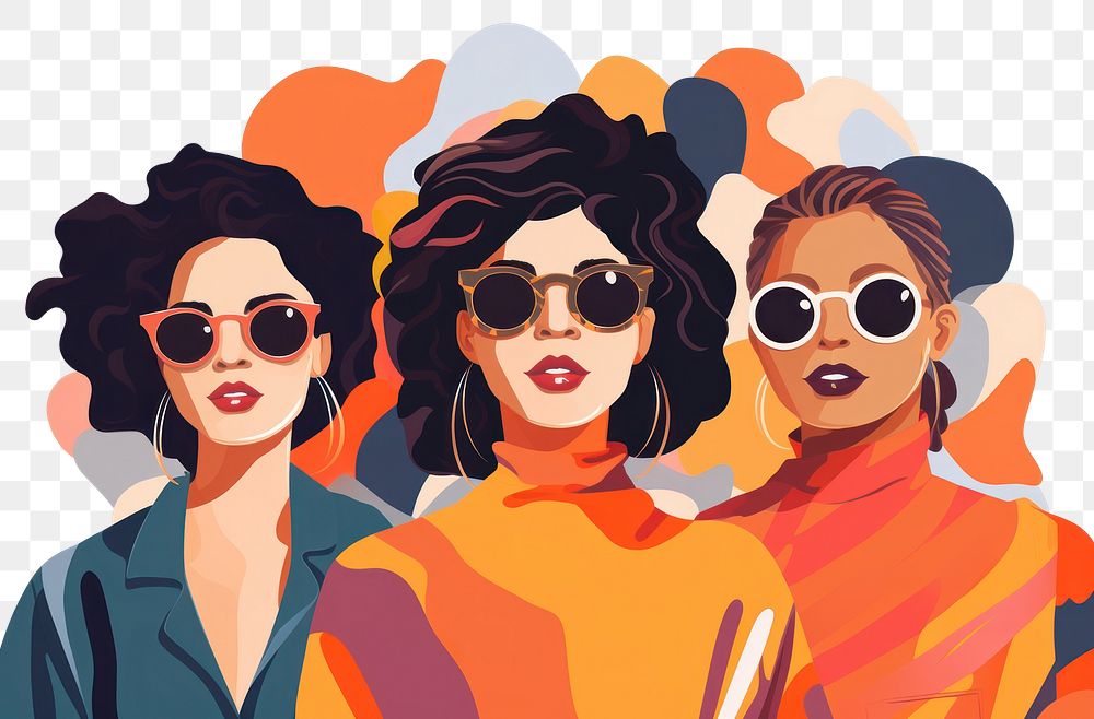 PNG  Diversity women art sunglasses drawing. AI generated Image by rawpixel.