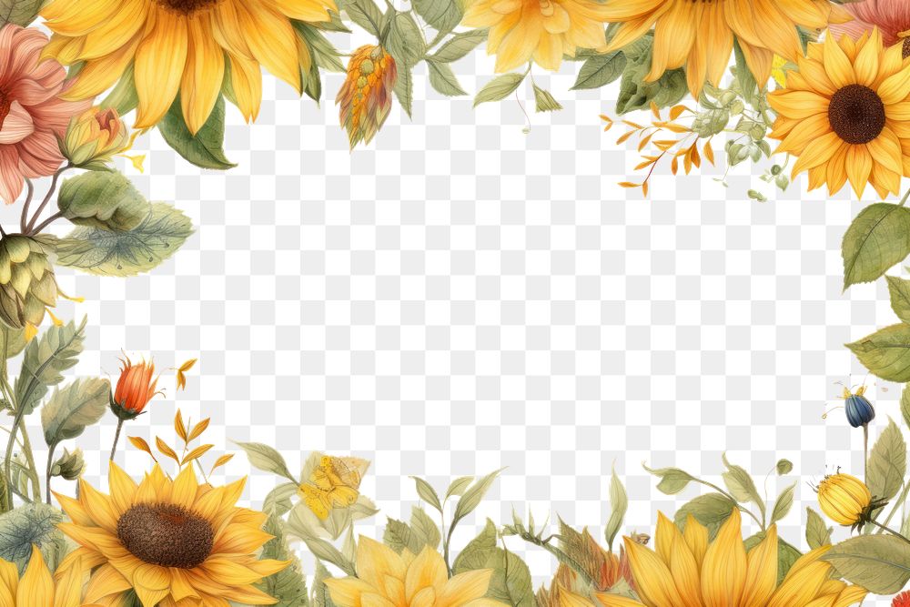 PNG  Sunflowers frame pattern plant backgrounds. AI generated Image by rawpixel.