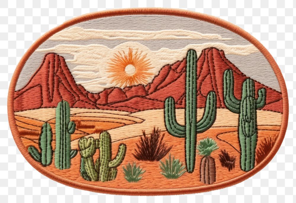 PNG  Desert landscape embroidery pattern creativity.
