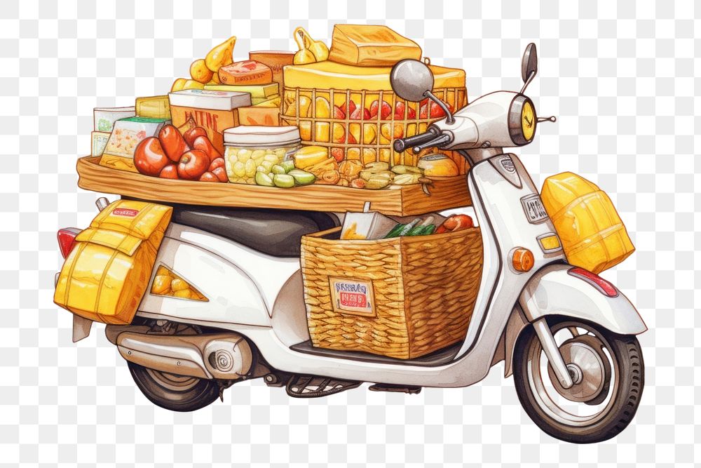 PNG  Food delivery motorcycle vehicle wheel. AI generated Image by rawpixel.