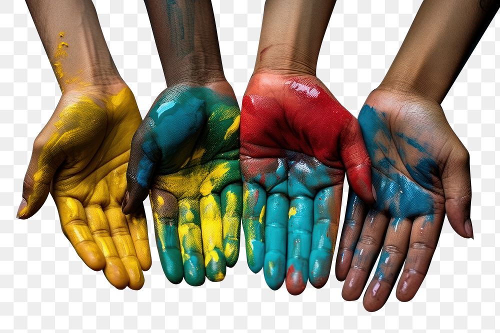 PNG  Color on hands diversity finger creativity variation. AI generated Image by rawpixel.