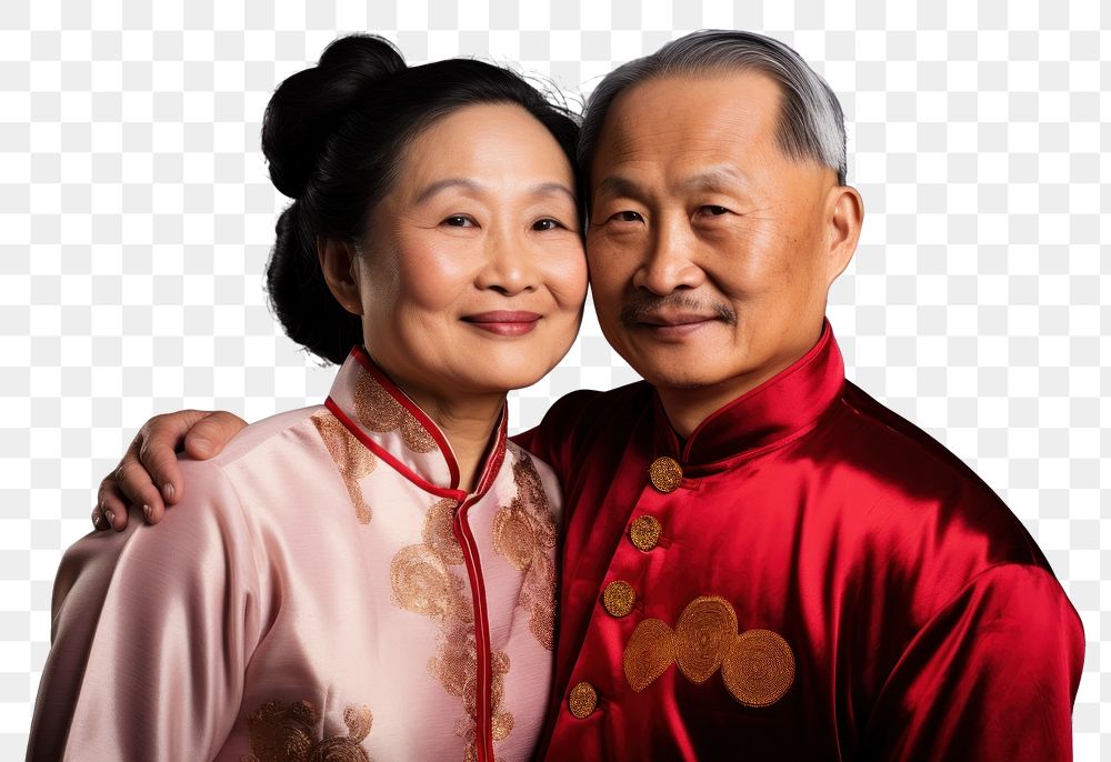 PNG  Happy chinese grandmother and grandfather portrait wedding adult. AI generated Image by rawpixel.