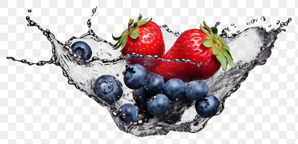 PNG  Blueberry and strawberry floating falling fruit plant.
