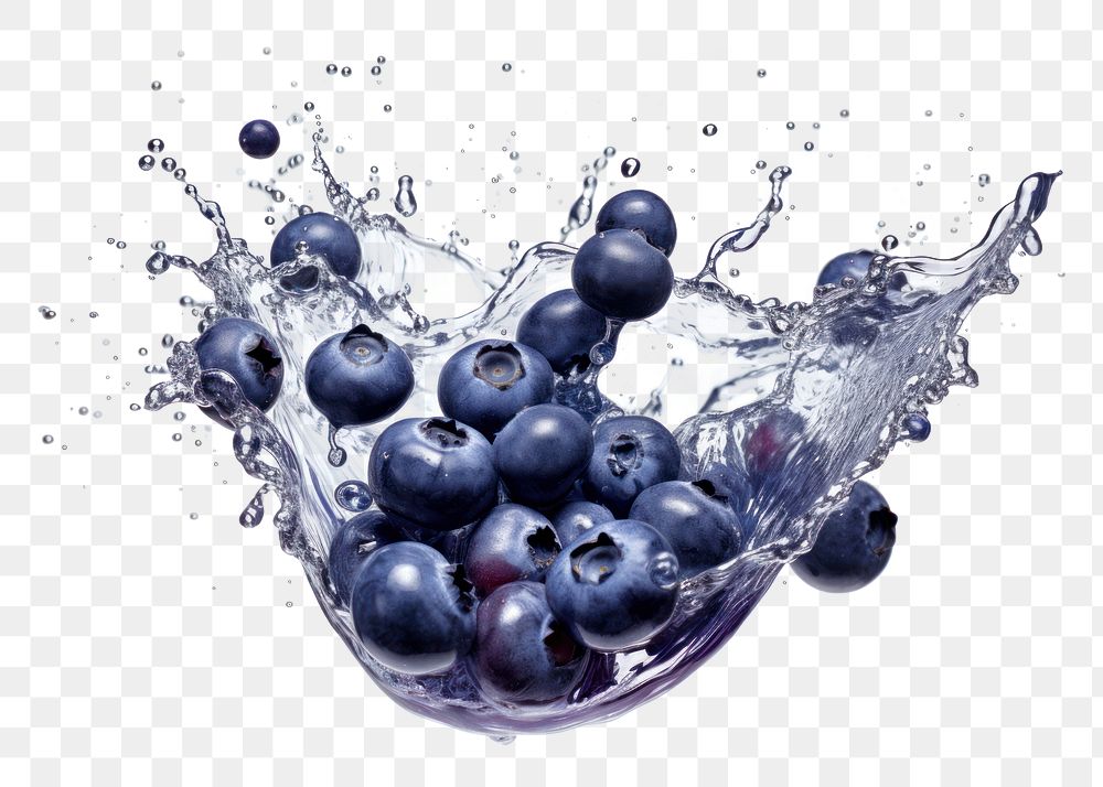 PNG  Blueberry floating with splash falling fruit plant.