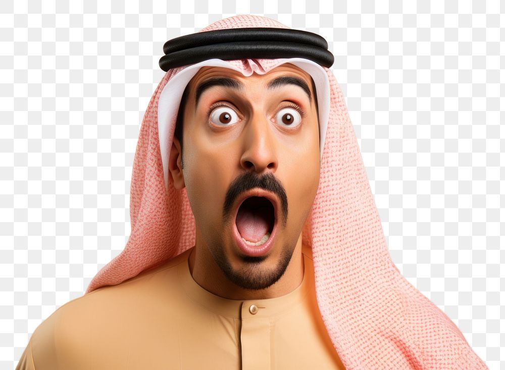 PNG Arab man surprised face portrait adult moustache.