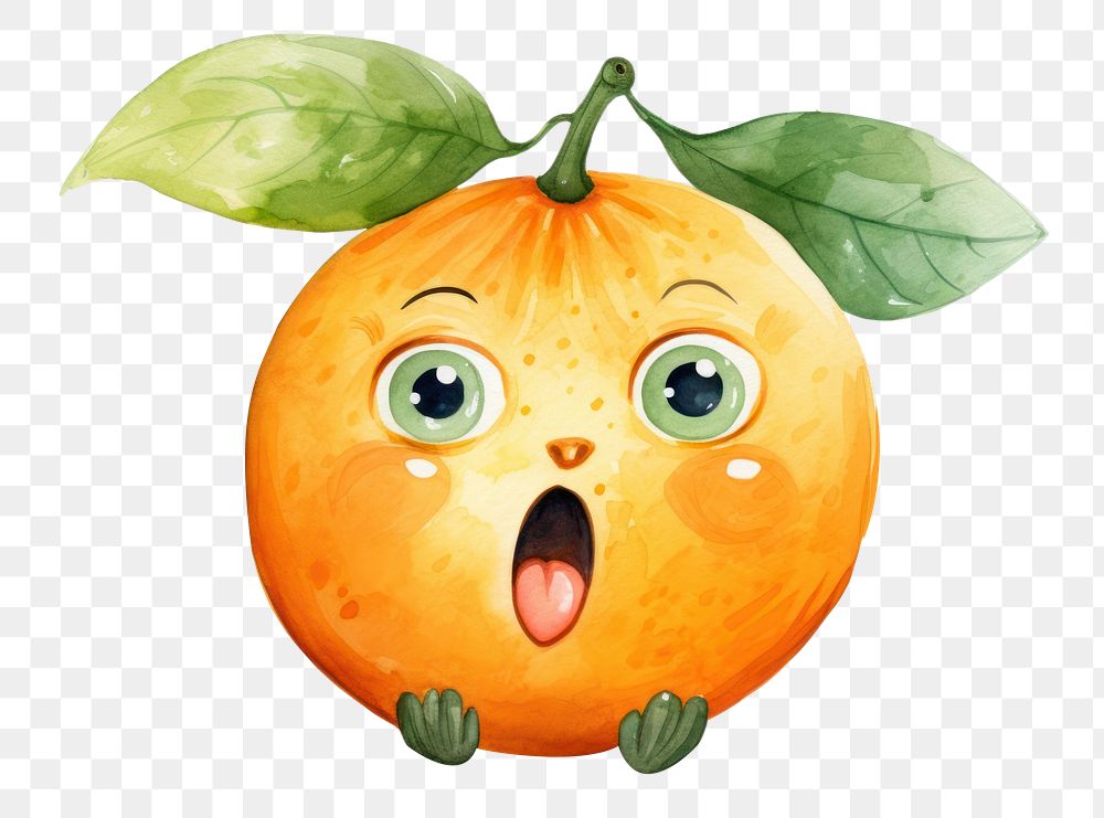 PNG  Orange surprised face expression pumpkin fruit plant.