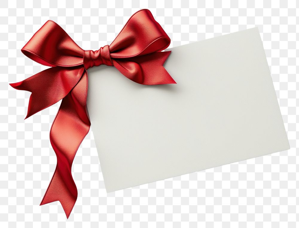 PNG Gift card with red bow and ribbon wrapping on left corner of card celebration anniversary accessories.