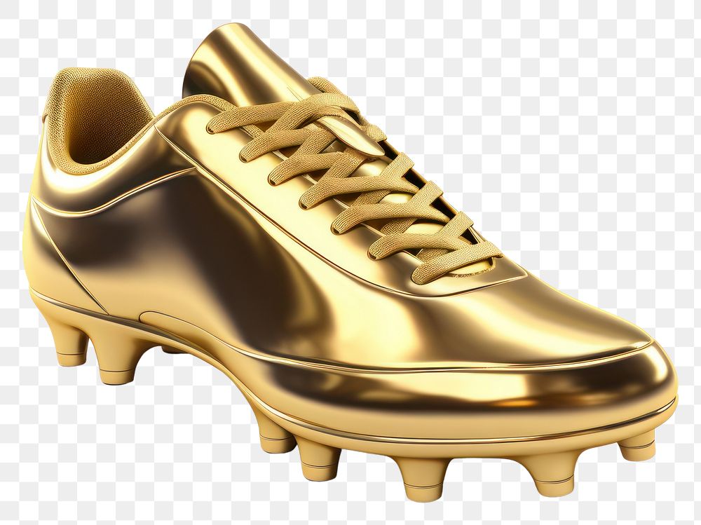 PNG  Soccer shoes footwear shiny gold.