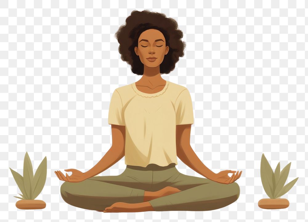 PNG  A woman do a meditation cartoon adult yoga. AI generated Image by rawpixel.