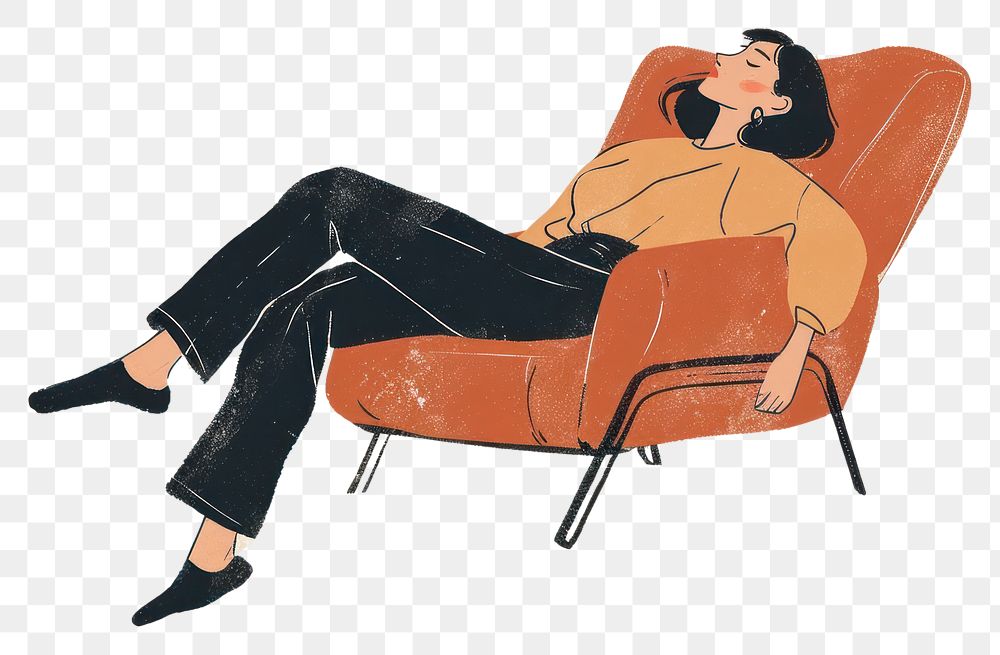 PNG  A woman lying on a armchair furniture cartoon adult. AI generated Image by rawpixel.