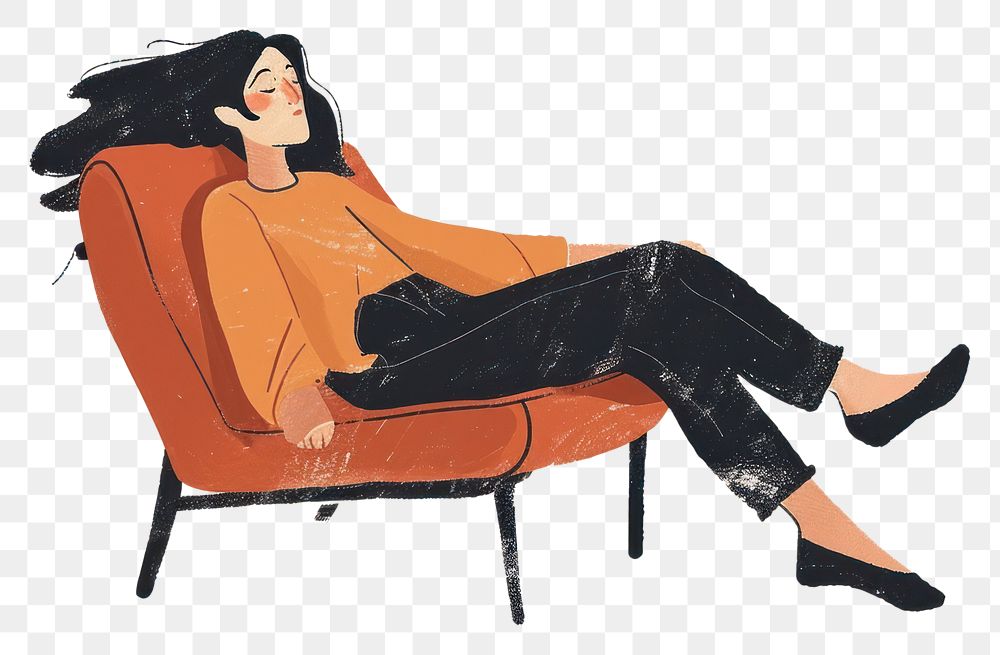 PNG  A woman lying on a armchair furniture footwear cartoon. AI generated Image by rawpixel.