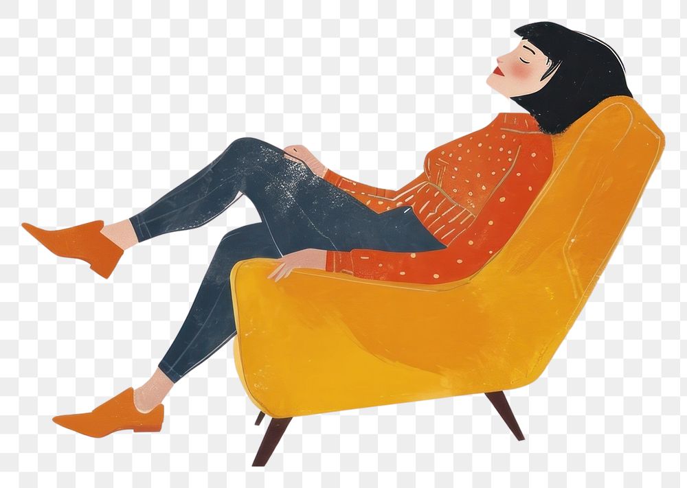 PNG  A woman lying on a armchair art furniture footwear. AI generated Image by rawpixel.