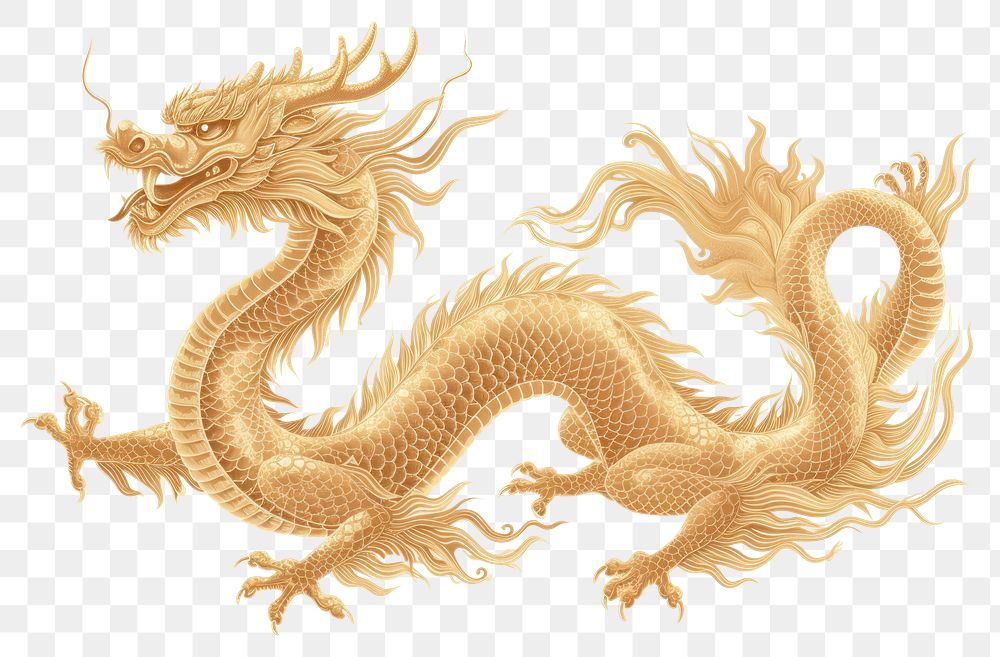 PNG  Golden chinese dragon white background representation creativity.