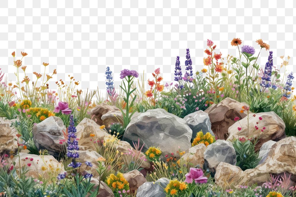 PNG  Rocky flower fields landscape outdoors nature.