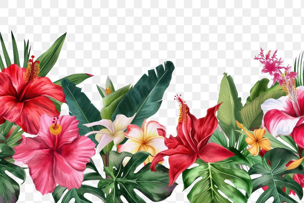 PNG  Tropical flowers hibiscus plant leaf.