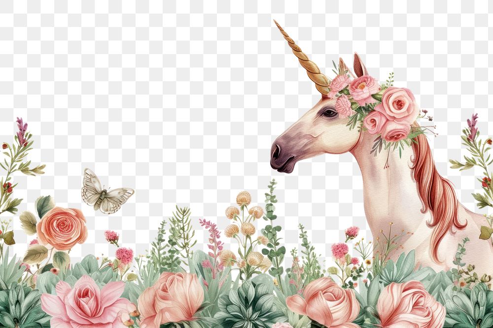 PNG  Unicorn flowers pattern animal mammal.