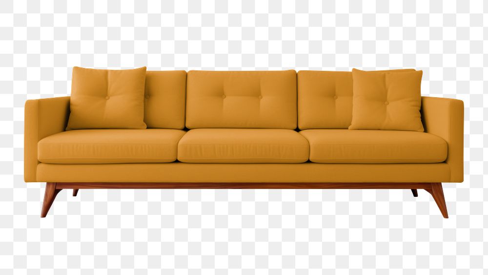PNG yellow cozy sofa, transparent background