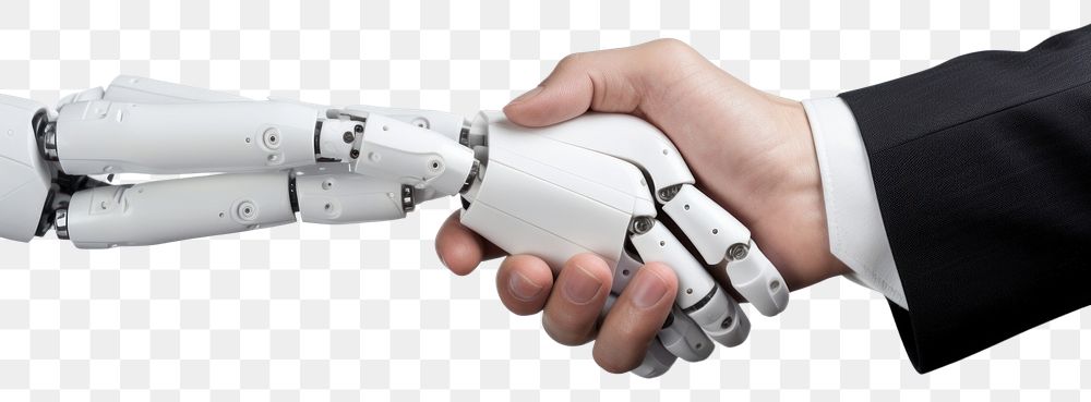 PNG Robot hand shaking with human hand technology appliance machine.
