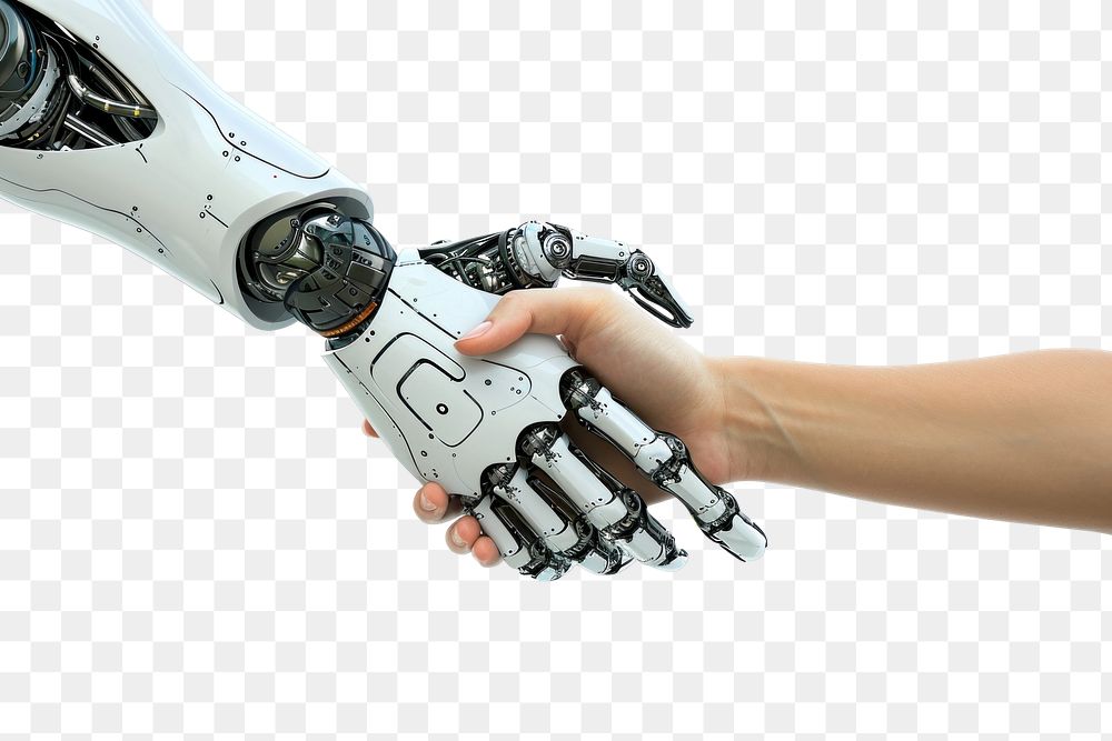 PNG Robot hand shaking with human hand white background transportation electronics.