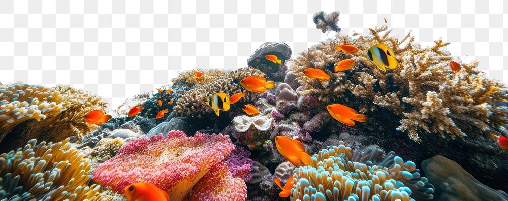 PNG Wide angle underwater photo of coral and sea fishes outdoors aquatic nature.