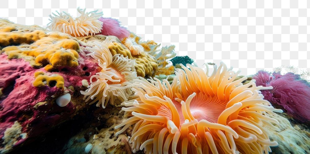 PNG Wide angle underwater photo of corals and sea anemones outdoors aquatic nature.