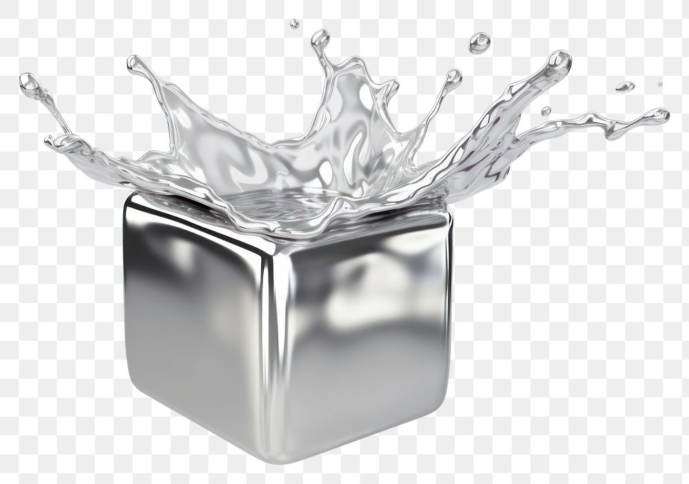 PNG Cube melting silver metal white background.
