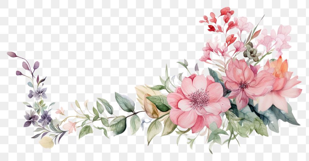 PNG Bouquet border frame painting blossom flower.