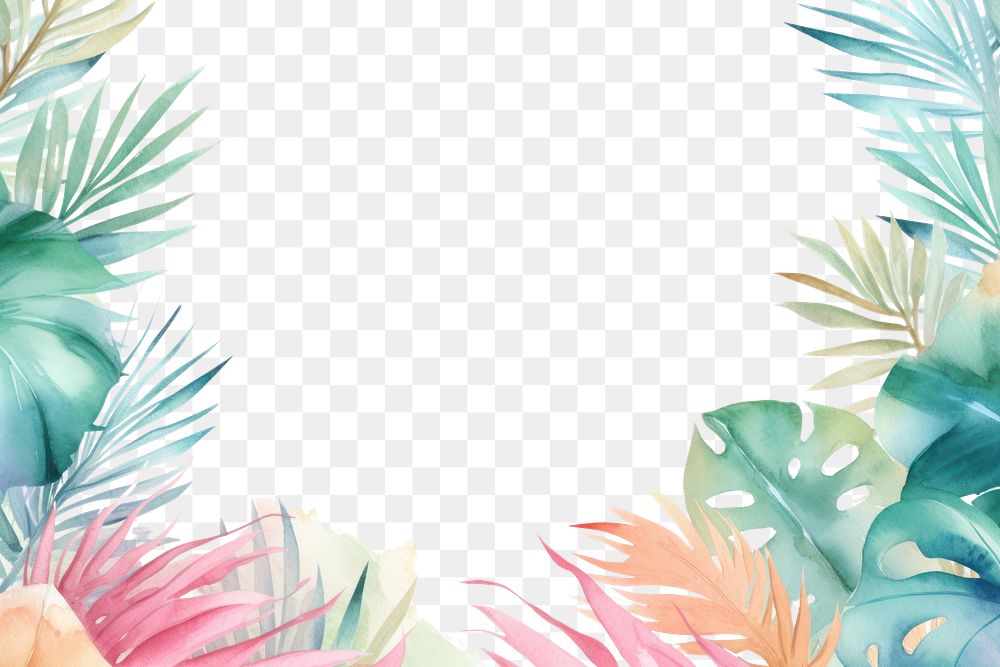 PNG Cute pastel tropical leaves painting pattern nature.