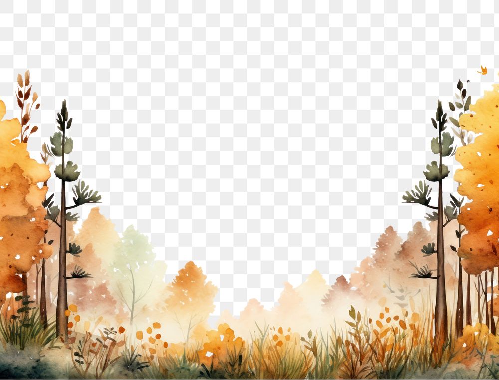PNG  Cute autumn forest border landscape outdoors painting.